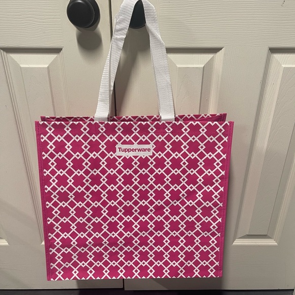 Tupperware Handbags - Set of 4 Tupperware Fuchsia and White reusable shopping Totes